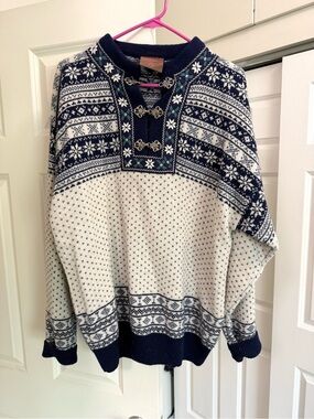 Christiania Sweater Norwegian Knit Sweater Lusekofte Metal Clasps Large Vintage